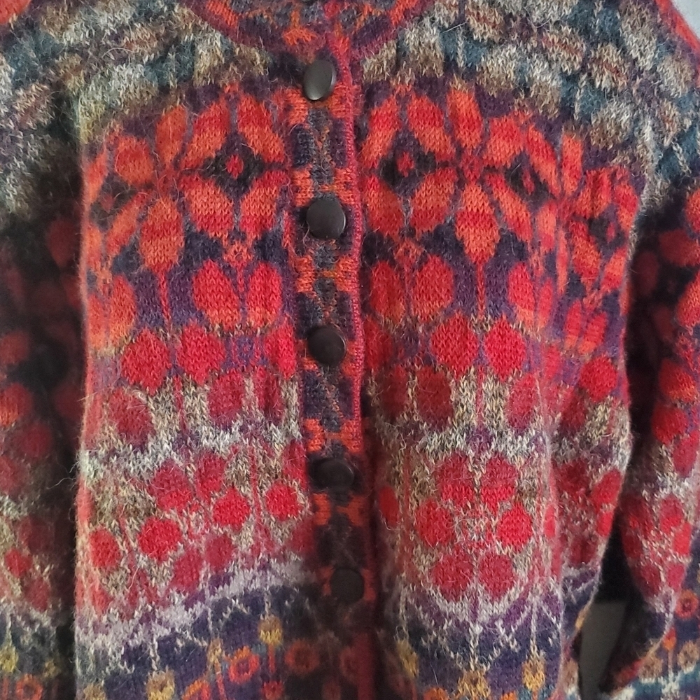 Intiwara Alpaca Burgandy Red Tan Handmade Cardigan Sweater Womens XL - Picture 5 of 12